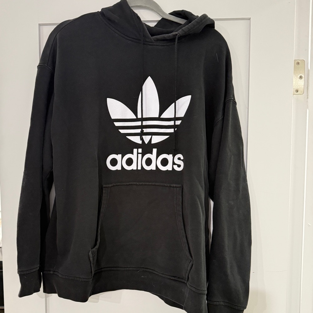 Adidas Men's Black and White Logo Hoodie